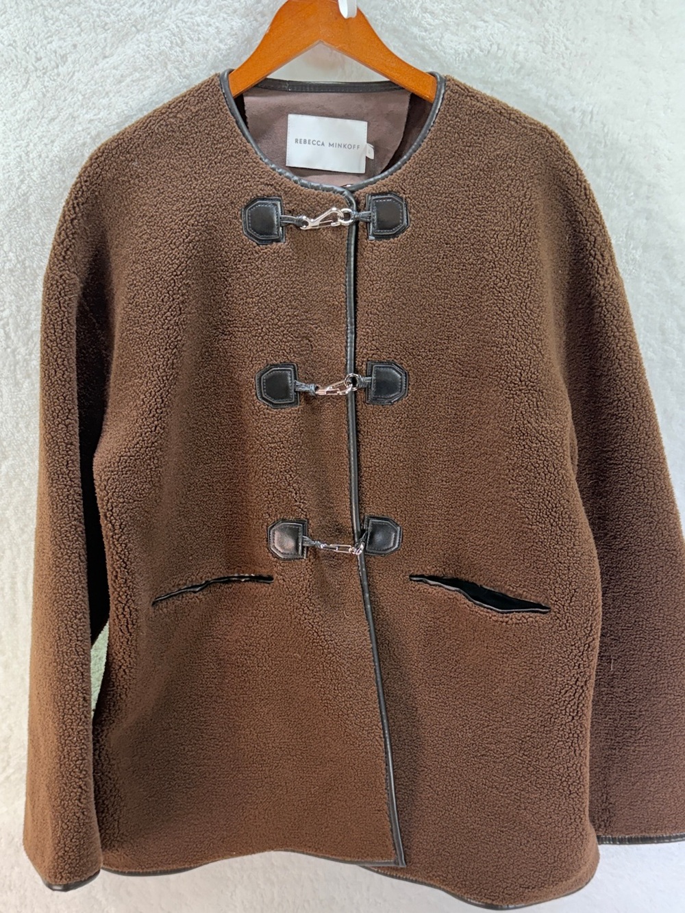 Rebecca Minkoff Shearling Toggle Jacket Chocolate Brown Size Large NWT Coat